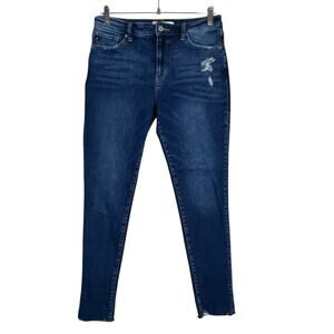 KanCan Women’s Jeans 9/28 (29x28.5) Dark Wash Skinny Raw Hem Stretch Denim
